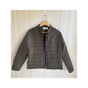 Chicos Quilted Open Front Embellished‎ Jacket Olive Green Women's Size 1